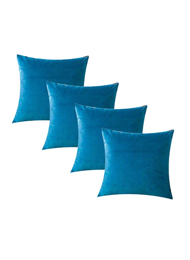 REGAL IN HOUSE 4-Piece Solid Pattern Decorative Pillow velvet Bondi Blue 65 x 65cm  - Image 2