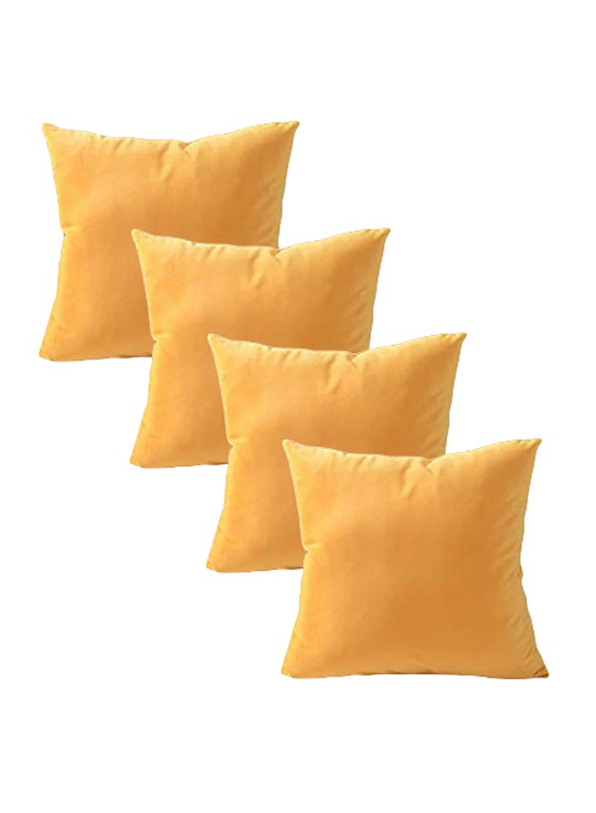 REGAL IN HOUSE 4-Piece Solid Pattern Decorative Pillow Velvet Yellow 65 x 65cm  - Image 2