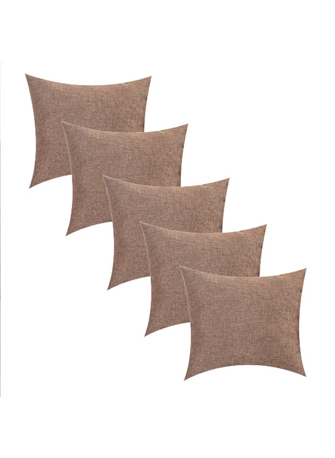 REGAL IN HOUSE - 5-Piece Solid Pattern Decorative Pillow linen Brown 45x45cm - Image 1