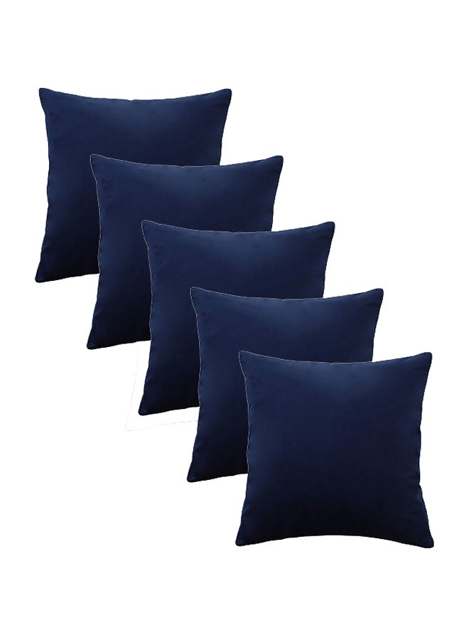 REGAL IN HOUSE 5-Piece Solid Pattern Decorative Pillow Velvet Dark Blue 30 x 30cm  - Image 2