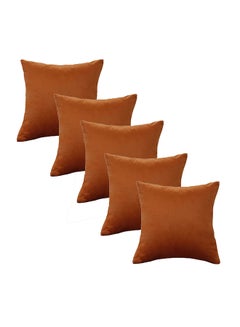 REGAL IN HOUSE 5-Piece Solid Pattern Decorative Pillow velvet Brown 30 x 30cm  - Image 2
