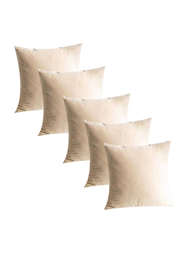 REGAL IN HOUSE 5-Piece Solid Pattern Decorative Pillow velvet Ivory Beige 30 x 30cm  - Image 2