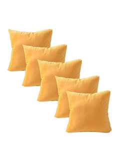 REGAL IN HOUSE 5-Piece Solid Pattern Decorative Pillow Velvet Yellow 65 x 65cm  - Image 2