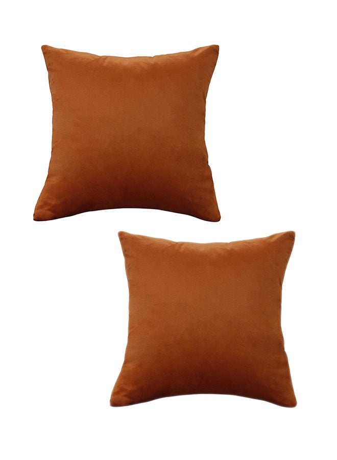 REGAL IN HOUSE 2-Piece Solid Pattern Decorative Pillow velvet Brown 25 x 25cm  - Image 2