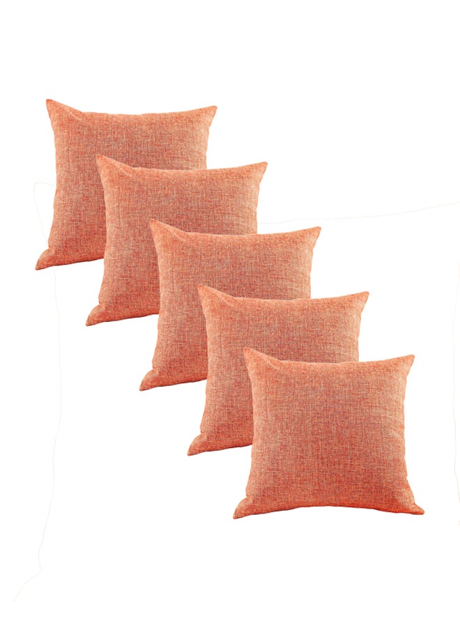 REGAL IN HOUSE 5-Piece Solid Pattern Decorative Pillow linen Light Orange 45x45cm  - Image 3
