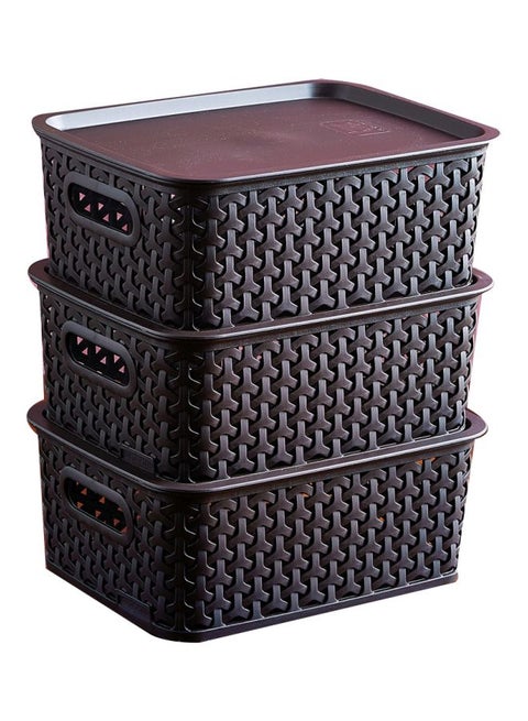 Pack Of 3 Spectra Basket With Lid Brown 25x10x20cm
