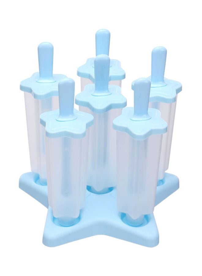6-Piece Star Shape Ice Cream Popsicle Molds Set Blue/Clear 16x16x16cm  - Image 1