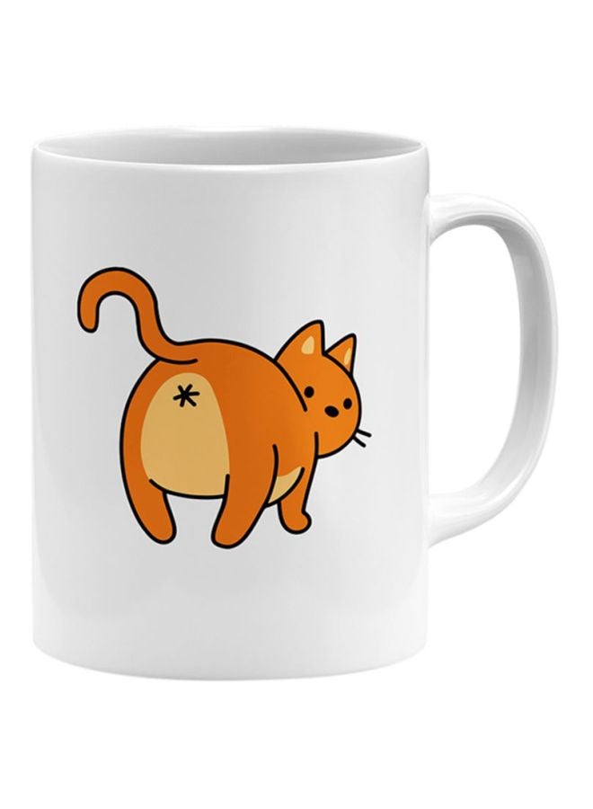 Funny Kitty Printed Coffee Mug White/Orange