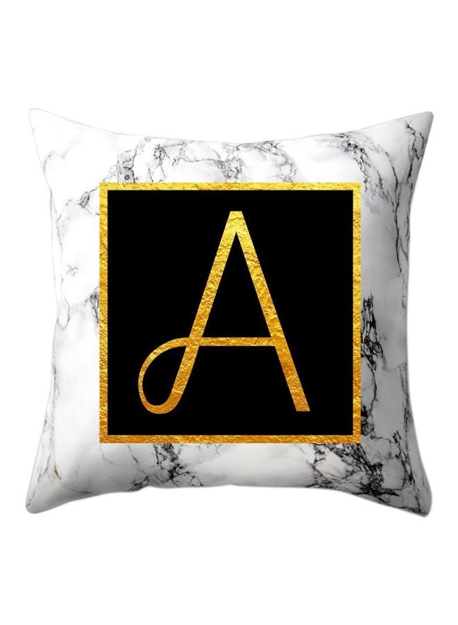 Marble Pattern Letter A Printed Pillow Case Polyester White/Black/Gold 45x45centimeter - Image 1
