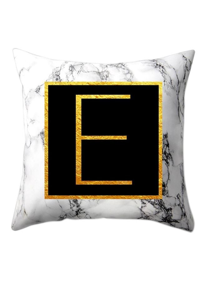 Marble Pattern Letter E Printed Pillow Case polyester White/Black/Gold 45x45cm - Image 1