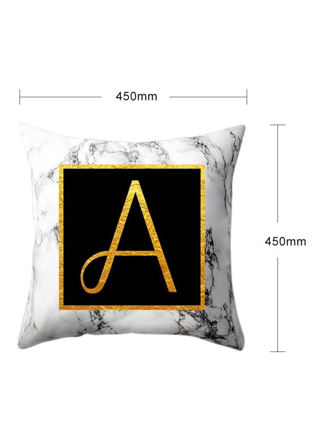 Marble Pattern Letter A Printed Pillow Case Polyester White/Black/Gold 45x45centimeter - Image 4