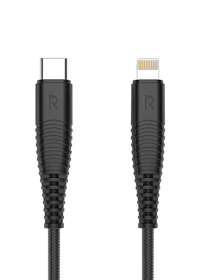 RAVPOWER Nylon Yarn Braided Type-C To Lightning Cable Black  - Image 1