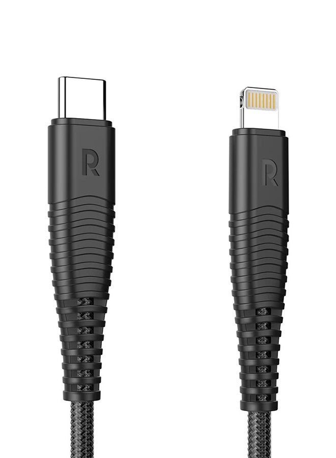 RAVPOWER Nylon Yarn Braided Type-C To Lightning Cable Black  - Image 2