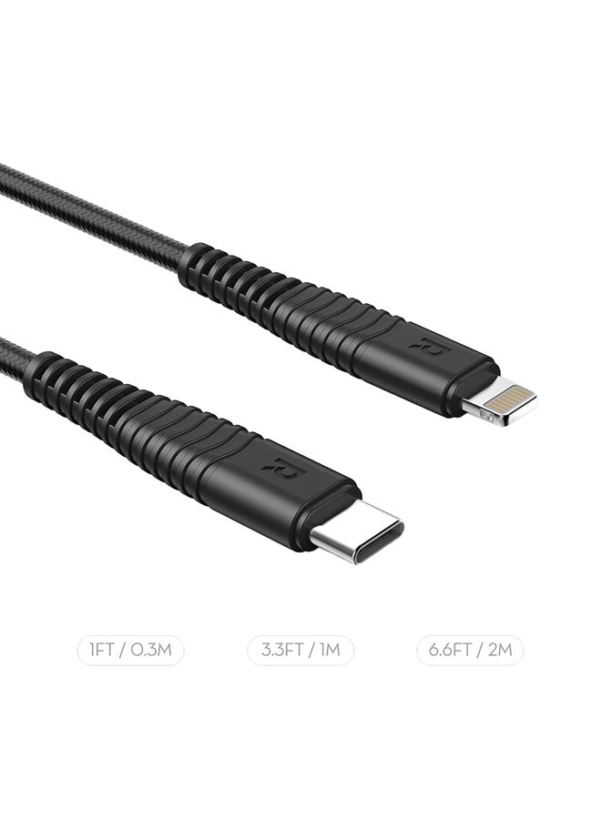RAVPOWER Nylon Yarn Braided Type-C To Lightning Cable Black  - Image 3