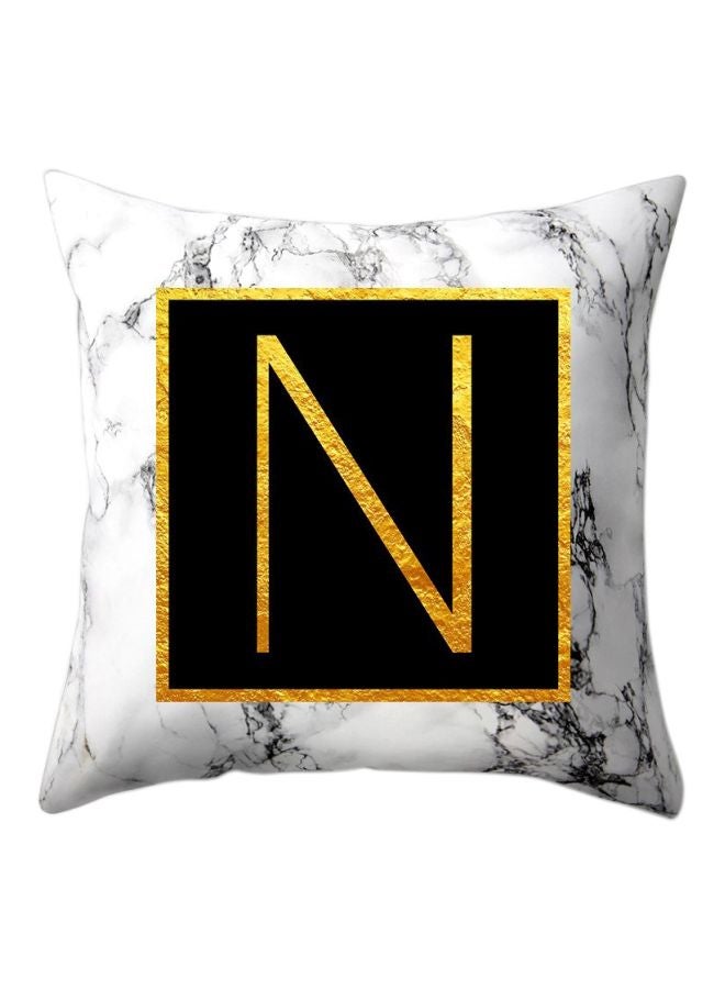 Alphabet Marble Pattern Pillow Cover polyester White/Black/Gold 45x45cm - Image 1