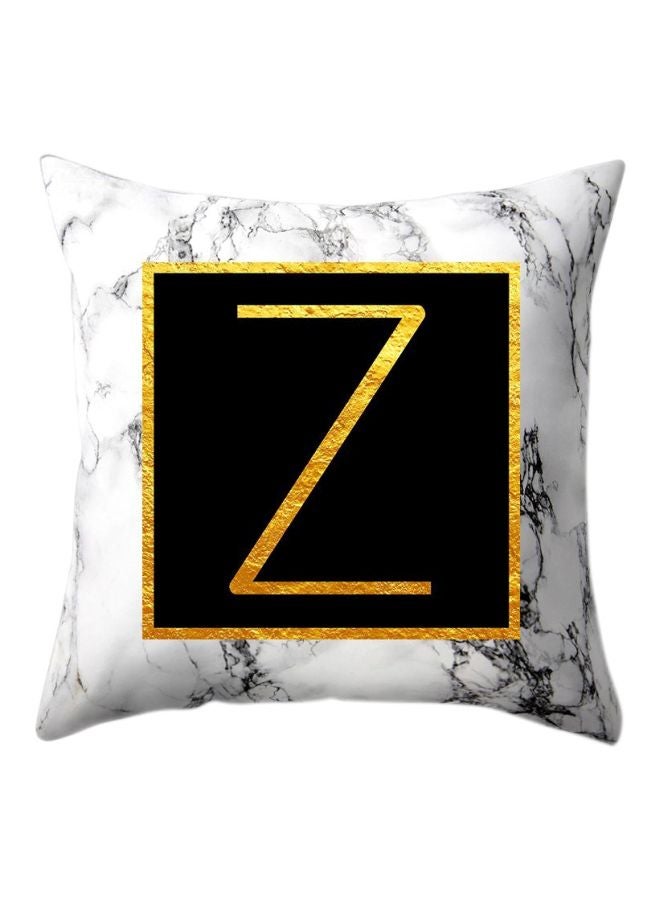 Z-Letter Printed Pillowcase Polyester White/Black/Gold 45x45cm - Image 1