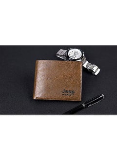 Jeep Short Bifold Synthetic Leather Wallet With Credit Card Holder Light Brown  - Image 3