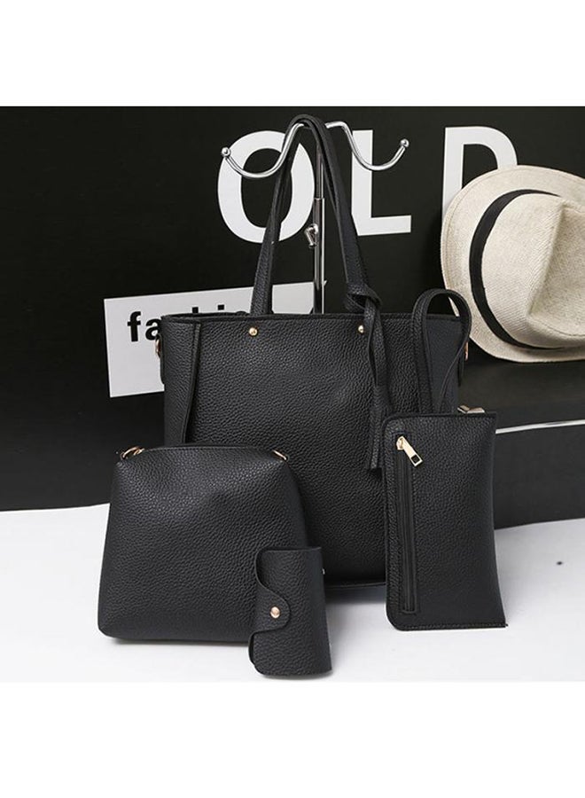 4 Piece Leather Tote Bag Set Black  - Image 2