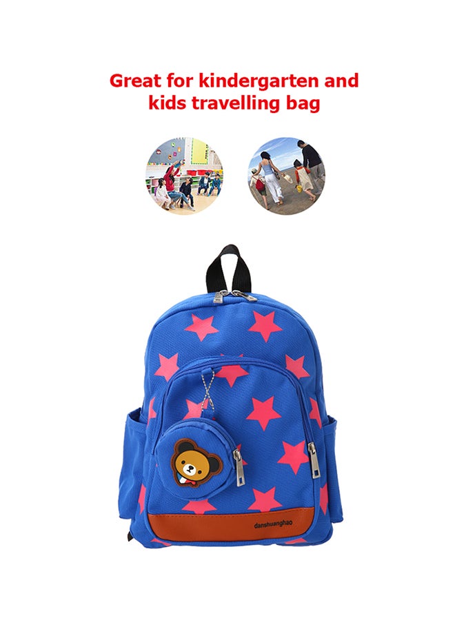 Star Printed Design Canvas Backpack Blue/Pink - Image 4