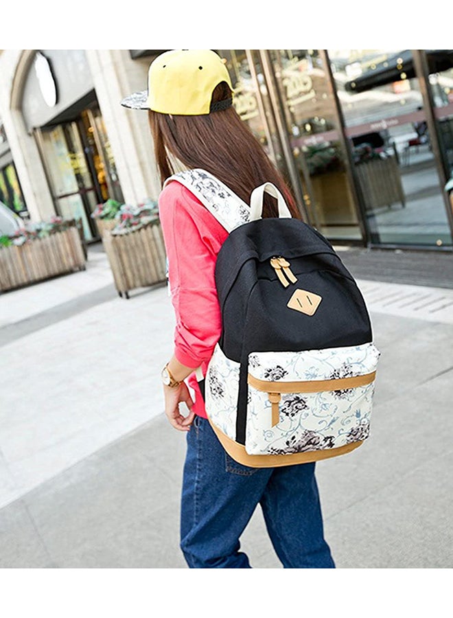 Sharpdo - Polyester Printed Zipper Kids Backpack Set Black/White/Purple - Image 1