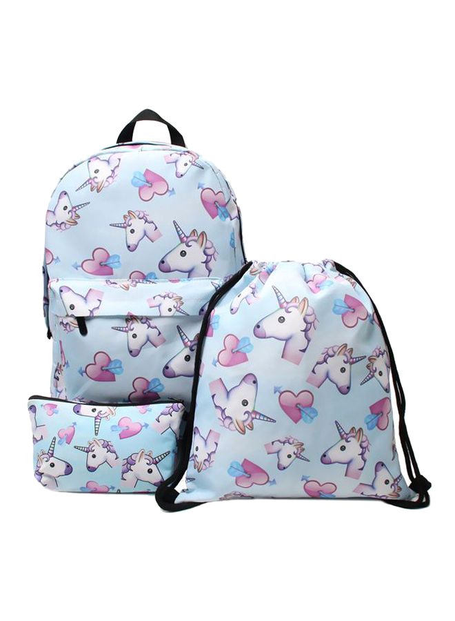 Generic - 3-Piece Unicorn Printed Backpack Set Blue/White/Pink - Image 1