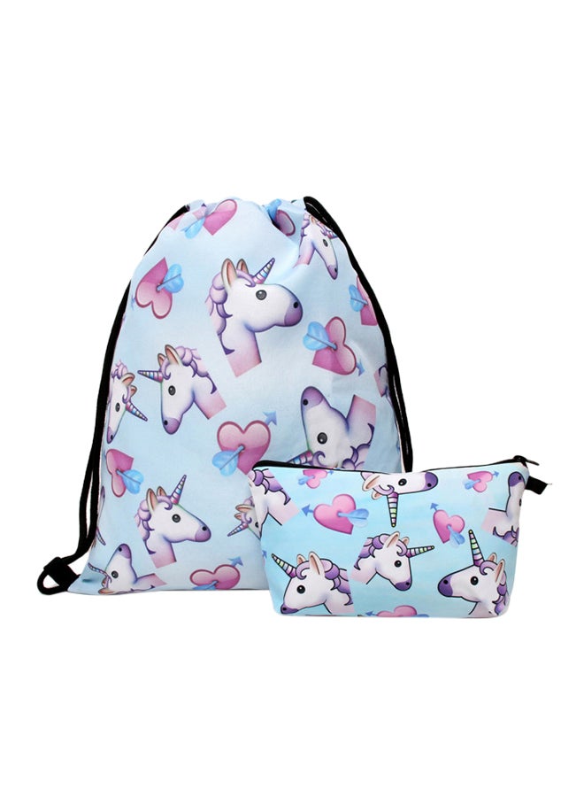 Generic - 3-Piece Unicorn Printed Backpack Set Blue/White/Pink - Image 1