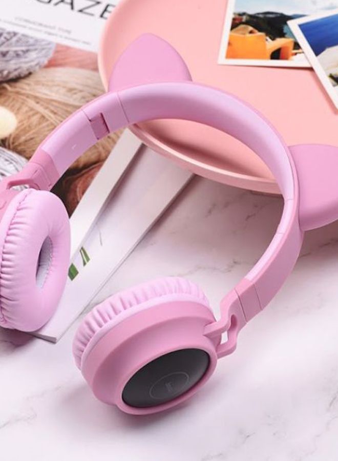 هوكو سماعة رأس لاسلكية بتصميم يغطي الأذن بتصميم على شكل قطة تعمل بتقنية البلوتوث ومزودة بإضاءة LED وردي - Image 3