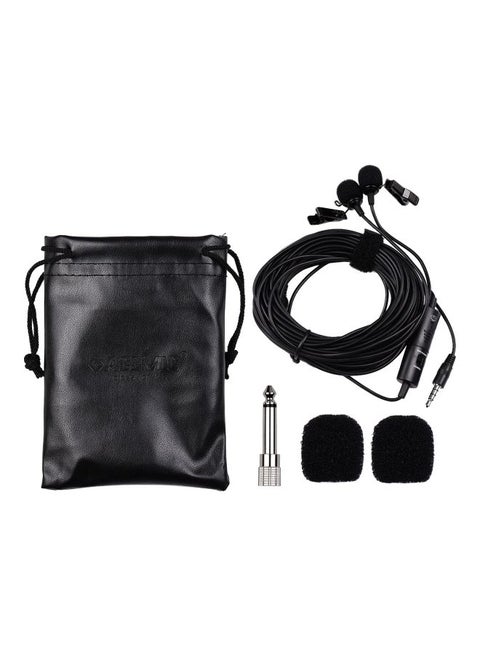 5-Piece Omnidirectional Dual Head Lavalier Microphone Set D8239 Black