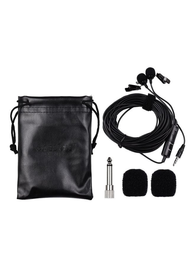 5-Piece Omnidirectional Dual Head Lavalier Microphone Set D8239 Black