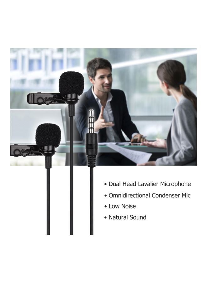 5-Piece Omnidirectional Dual Head Lavalier Microphone Set D8239 Black