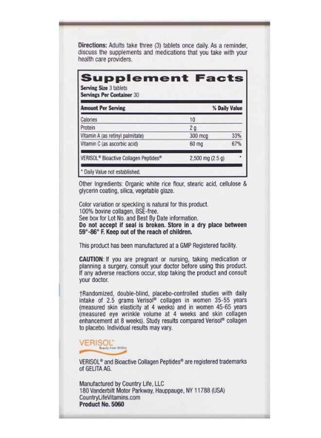 Country Life - Tri-Layer Maxi Skin Collagen Plus C And A Bone Support - 90 Tablets - Image 1