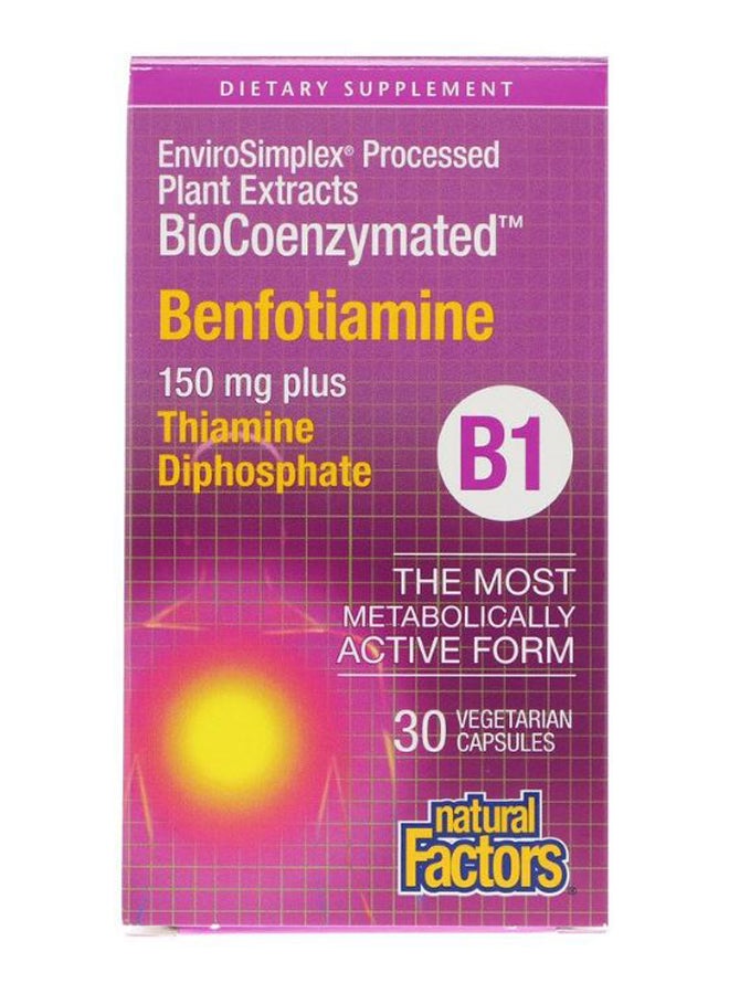 natural Factors - B1 Benfotiamine Thiamine Diphosphate Dietary Supplement - 30 Capsules - Image 1