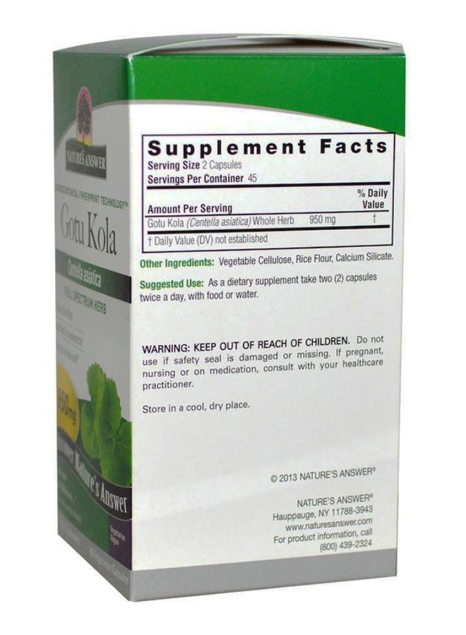 NATURE'S ANSWER Gotu Kola - 90 Capsules Dietary Supplement  - Image 2