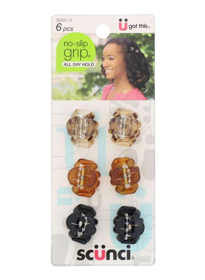 سكانشي طقم مشابك شعر سهلة الاستخدام على شكل أخطبوط صغير من 6 قطع . أسود/بيج/بني - Image 1