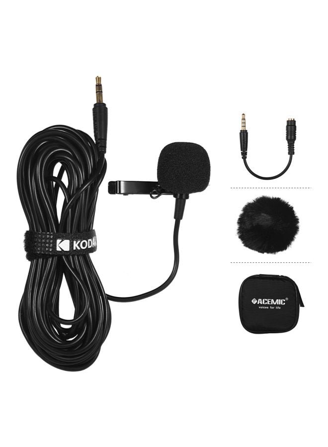 Single Head Lavalier Microphone With Lapel Clip-on Omni-directional Condenser D7408-1 Black
