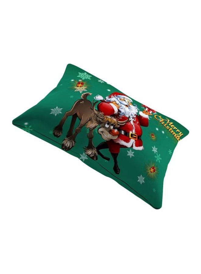 4-Piece Christmas Santa Printed Duvet Cover Set Green/Red/White - Image 2