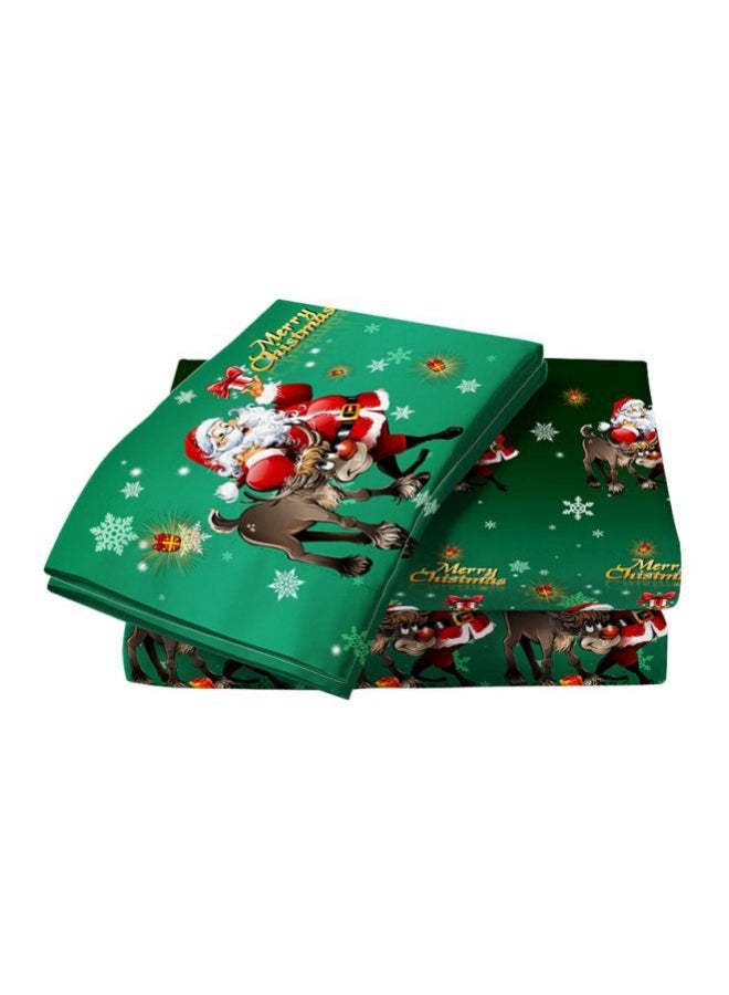 4-Piece Christmas Santa Printed Duvet Cover Set Green/Red/White - Image 3