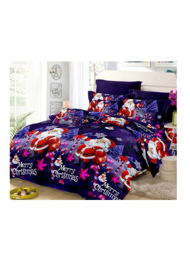 4-Piece Christmas Santa Printed Duvet Cover Set Purple/Red/White - Image 1