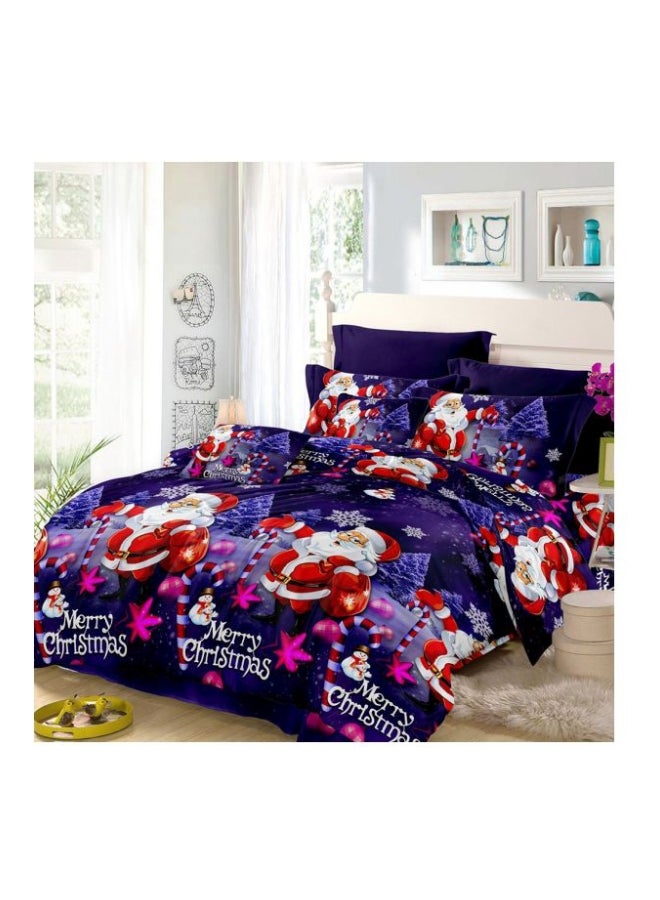 4-Piece Christmas Santa Printed Duvet Cover Set Purple/Red/White - Image 1