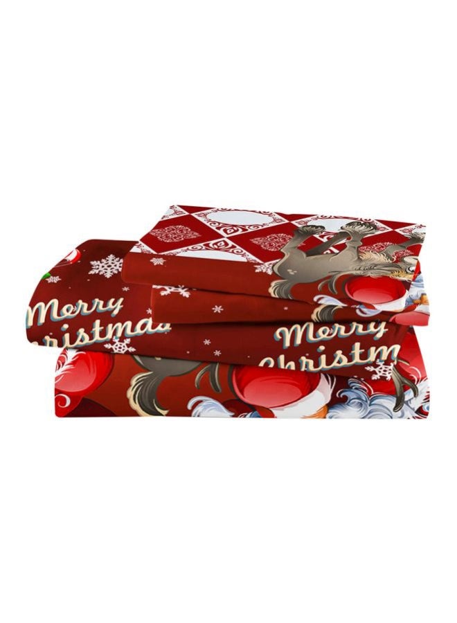 4-Piece Santa Printed Duvet Cover Set Polyester Red/White/Gold Twin - Image 2