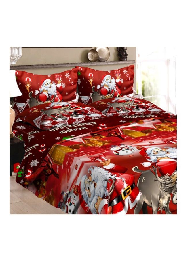 4-Piece Santa Printed Duvet Cover Set Polyester Red/White/Gold Twin - Image 1