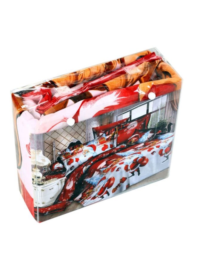 4-Piece Santa Printed Duvet Cover Set Polyester Red/White/Gold Twin - Image 2