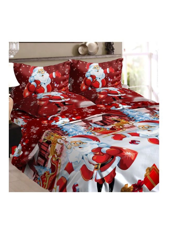 4-Piece Santa Printed Duvet Cover Set Polyester Red/White/Gold Twin - Image 1