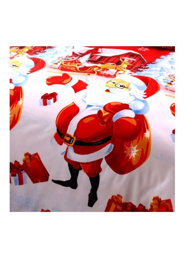 4-Piece Santa Printed Duvet Cover Set Polyester Red/White/Gold Twin - Image 3