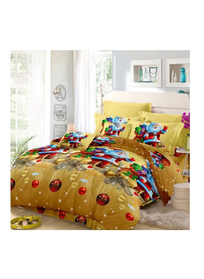 4-Piece Christmas Santa Printed Duvet Cover Set Polyester Yellow/Red/Blue Twin - Image 1