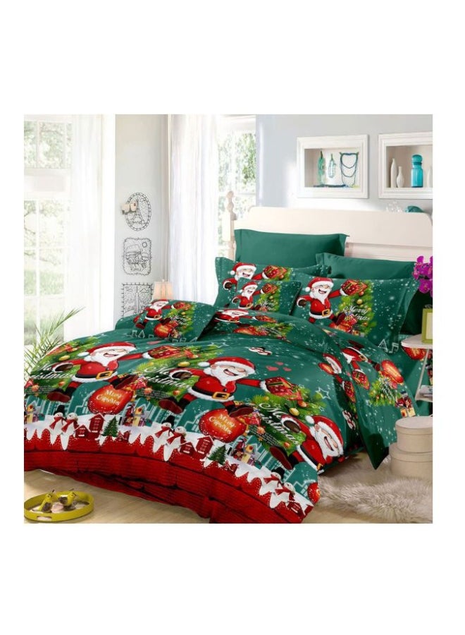 4-Piece Christmas Santa Printed Duvet Cover Set Polyester Green/White/Red Twin - Image 1