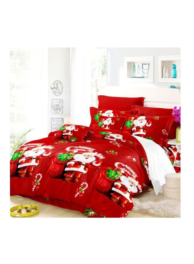 4-Piece Christmas Santa Printed Duvet Cover Set Polyester Red/White/Green Twin - Image 1