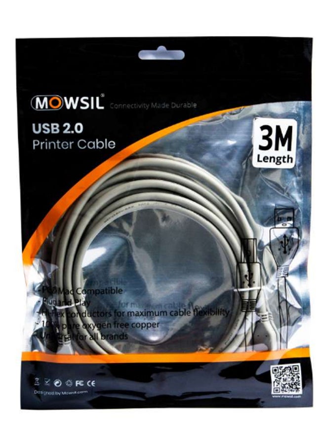 MOWSIL USB 2.0 Printer Cable Grey - Image 2