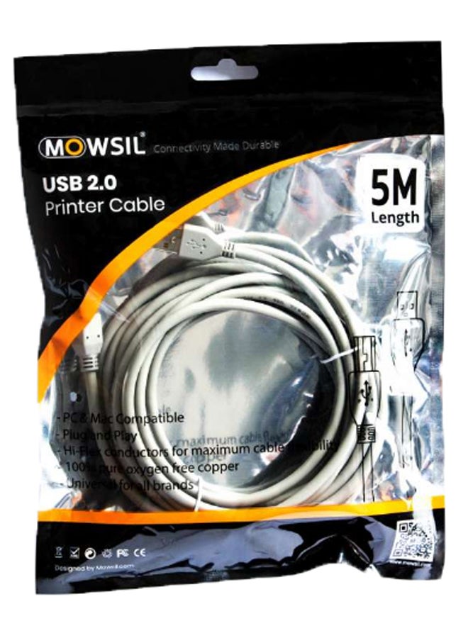 MOWSIL USB 2.0 Printer Cable Grey - Image 2
