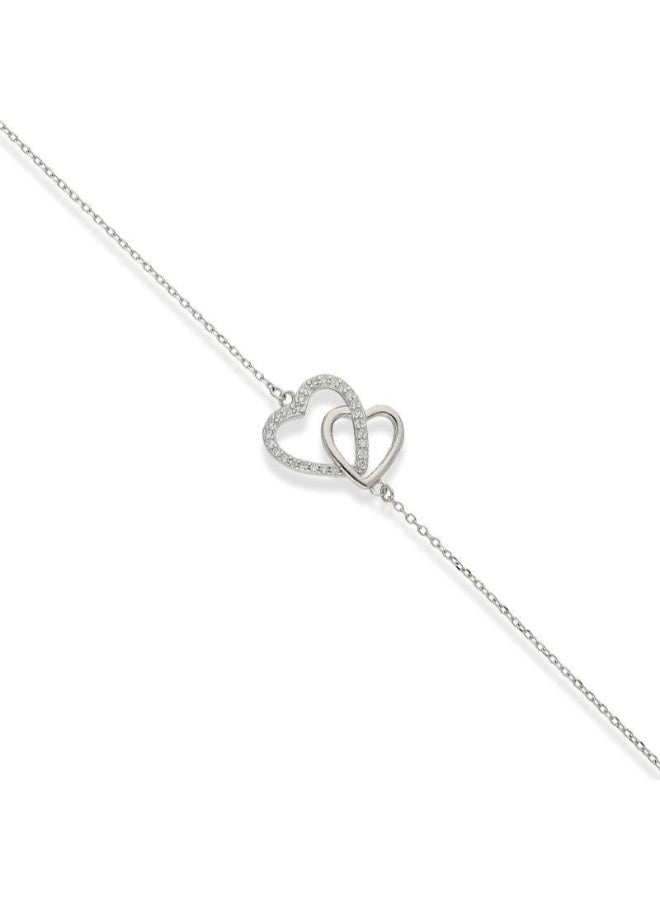 FK Jewellers - 925 Italian Silver Twin Heart Bracelet - Image 1